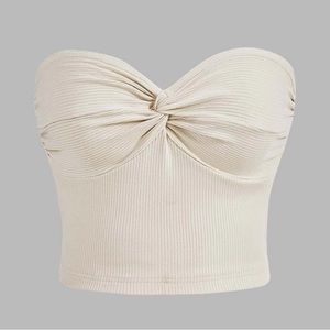 NWT SHEIN Front Twist Cream Ribbed Knitted Fabric Cropped Tube Top (size S)